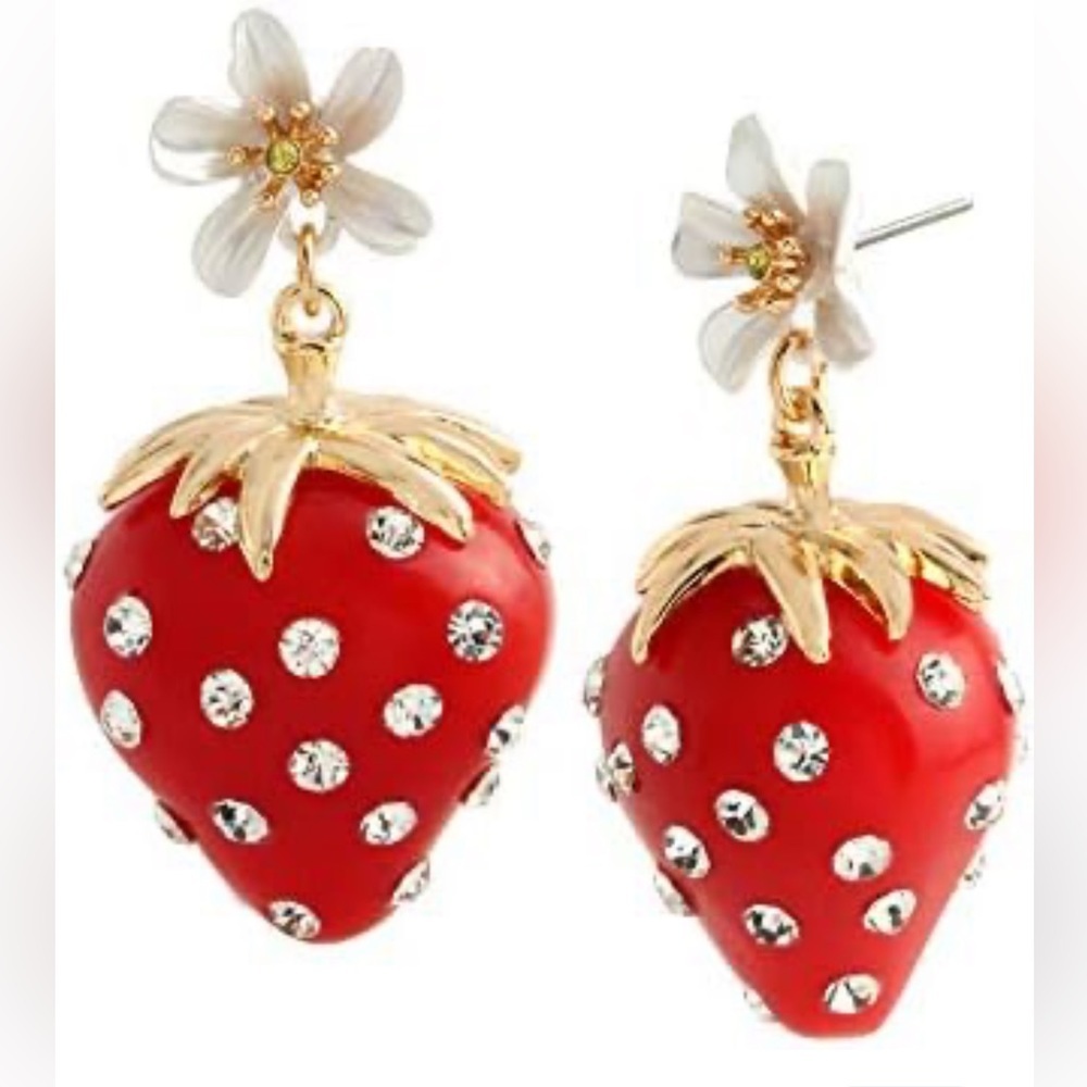 ✅Betsey Johnson Crystal Enamel Strawberry Earrings